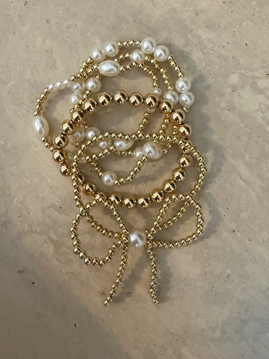 Pear Bow Layered Bracelet Set